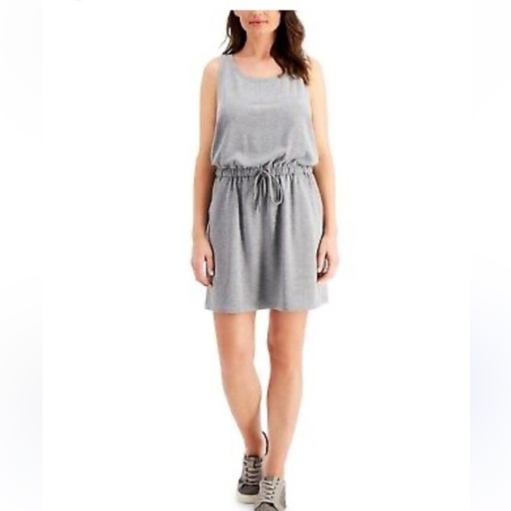 Ideology Off Duty Gray Sleeveless Drawstring Dress Pockets Stormy Heather Sz Lg